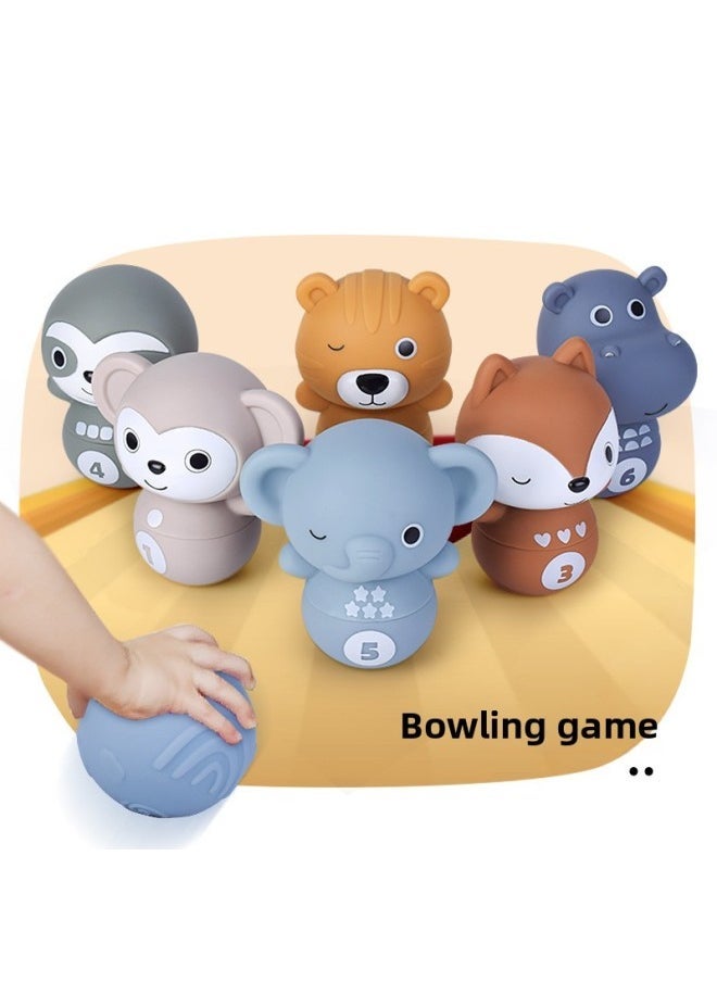 Baby Jengle Bowling Soft Rubber Building Blocks Suit Children Montessori Shape Cognitive Educational Toys-Color:Six Animals +2 Balls (English Color Box) - Image 3