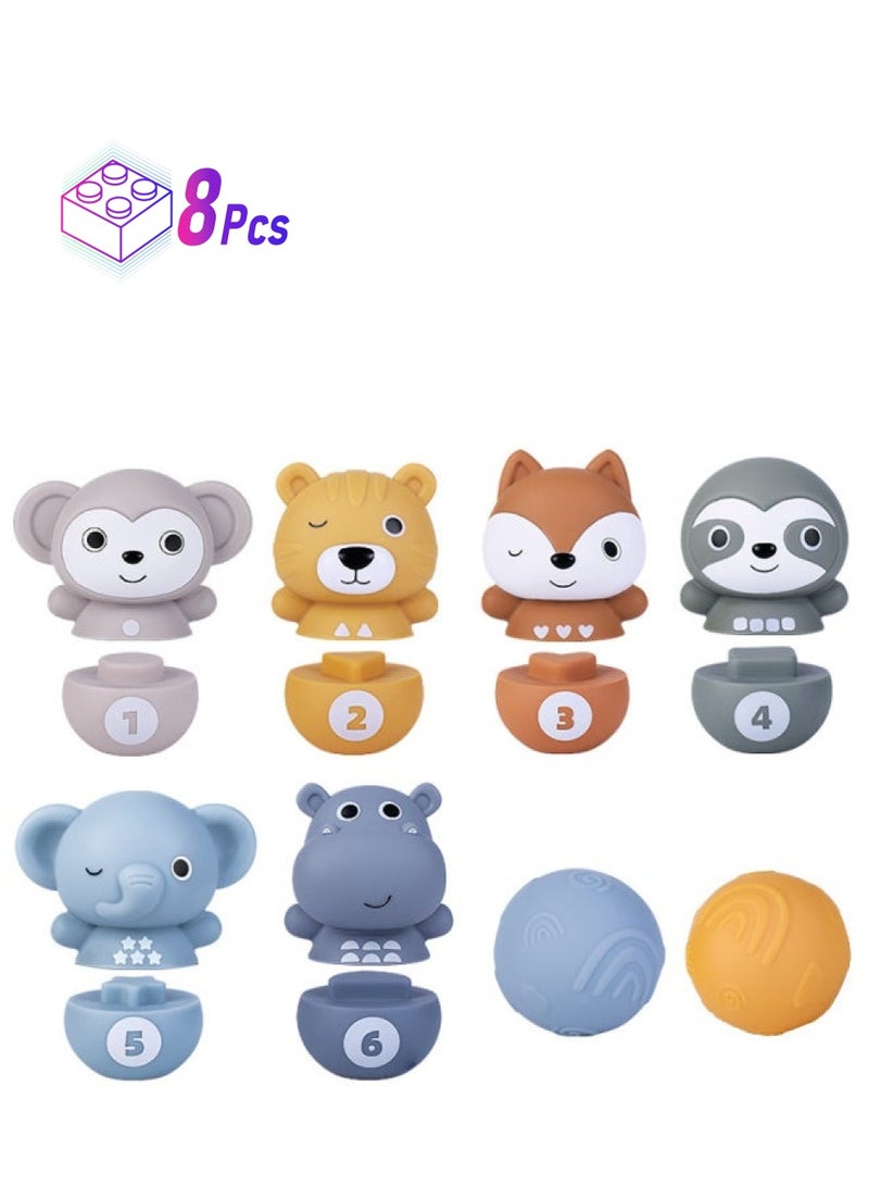 Baby Jengle Bowling Soft Rubber Building Blocks Suit Children Montessori Shape Cognitive Educational Toys-Color:Six Animals +2 Balls (English Color Box) - Image 1