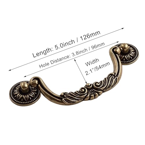 ESreake 6PCS Antique Bronze Drop Bail Pulls,Vintage Carved Cabinet Pulls Handles,3.8" Hole Centers Retro Drawer Knob,Texture on Handle for Drawer Dresser Closet with Screws (Small 3.8" Hole Centers) - Image 2
