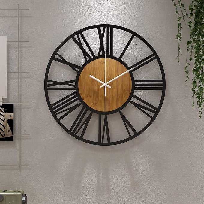 WALL CLOCKS FOR LIVING ROOM DECOR16 VINTAGEROUND SILENT NON TICKINGBLACK METALMODERN WOOD CLOCKS FOR HOME BEDROOMKITCHENGARDENOFFICECAFEMODERN WALL DECORATION ROMAN NUMERALS