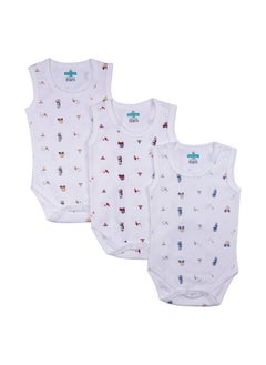 Babies Basic Super Soft Cotton, Sleeveless Romper/Bodysuit, For New Born To 24Months, Set Of 3 - Printed  - Image 1
