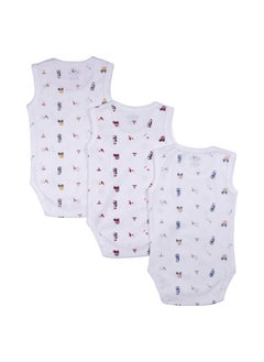 Babies Basic Super Soft Cotton, Sleeveless Romper/Bodysuit, For New Born To 24Months, Set Of 3 - Printed  - Image 2