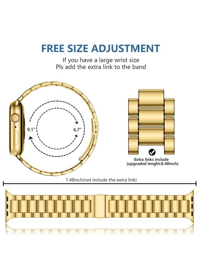 Lerobo Compatible for Apple Watch Band 40mm 41mm 38mm 42mm 44mm 45mm,Stainless Steel Metal Business Strap Accessories with 2 Pack Screen Protective Cases for iWatch Series 8 7 6 5 4 3 2 1 SE/SE2 Gold - Image 4