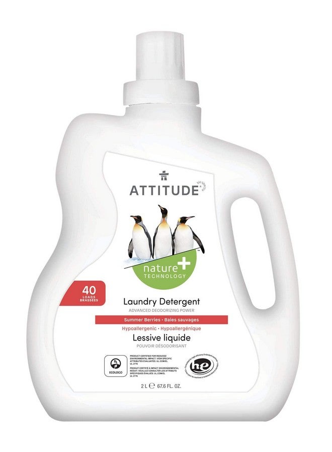 ATTITUDE Liquid Laundry Detergent, EWG Verified Laundry Soap, HE Compatible, Vegan and Plant Based Products, Cruelty-Free, Summer Berries, 40 Loads, 67.6 Fl Oz