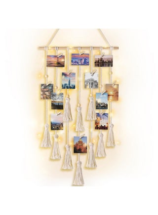 Mkono Hanging Photo Display Boho Macrame Wall Decor with Light, Teen Girl Teenage Gifts, Pictures Cards Frame Holder Art Hanger for Christmas Birthday Party Bedroom Dorm, with 30 Wood Clips, Ivory - pzsku/ZBD3A62BF93F5B6655E63Z/45/1750944045/21132601-04a6-48be-8de9-11dfaacc53dc