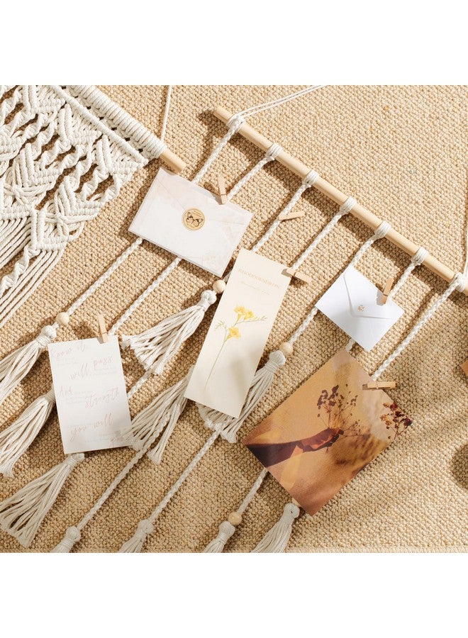 Mkono Mkono Hanging Photo Display Boho Macrame Wall Decor with Light, Teen Girl Teenage Gifts, Pictures Cards Frame Holder Art Hanger for Christmas Birthday Party Bedroom Dorm, with 30 Wood Clips, Ivory  - Image 5