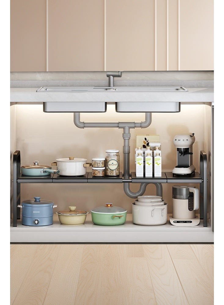 Forthcan Expandable Under Sink Organizer, Single Tier Storage Rack with 5 Removable Panels, Space-Saving Shelf for Kitchen, Bathroom, Cabinet, Wardrobe Closet (Black, 85-88cm Length) - Image 4