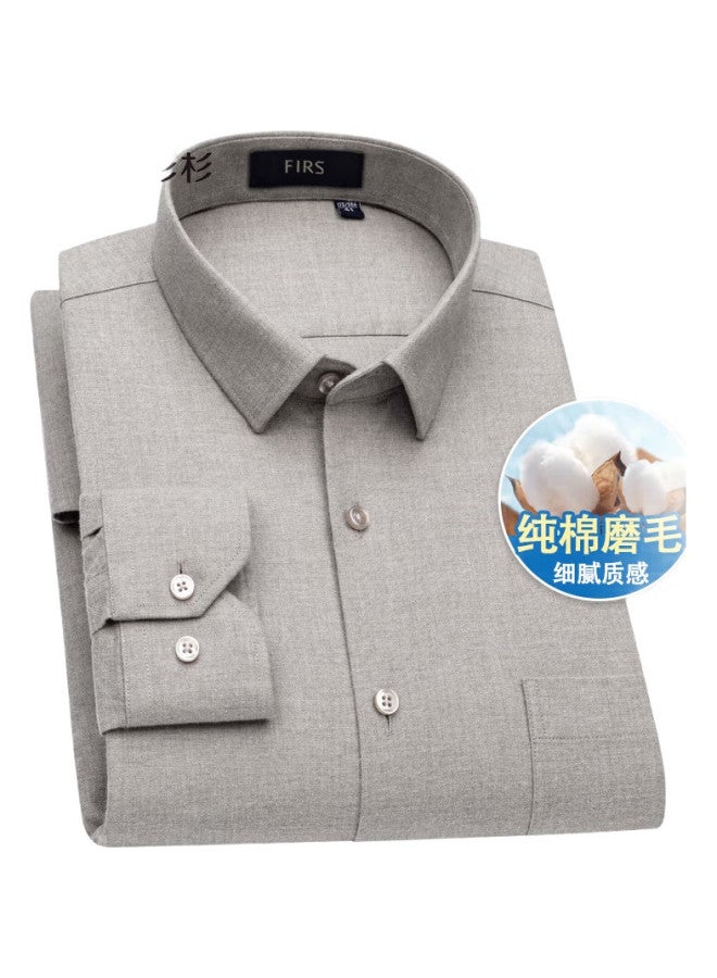 FIRS Cotton Brushed Long Sleeve Shirt For Men, New Casual Business Style, All Cotton, Light Khaki, Size 42 - Image 1