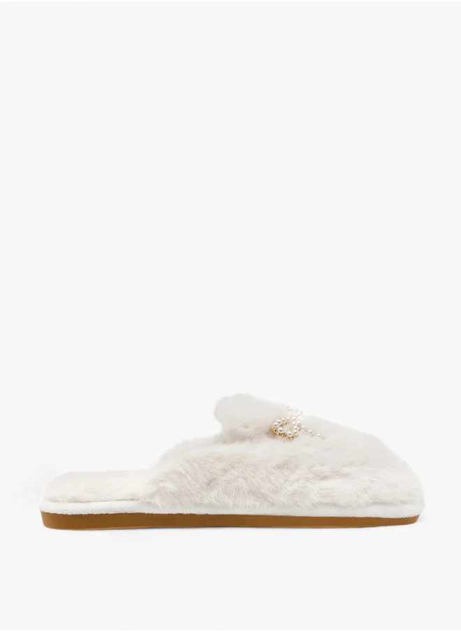 لو كونفورت Women's Bow Embellished Faux Fur Bedroom Mules
