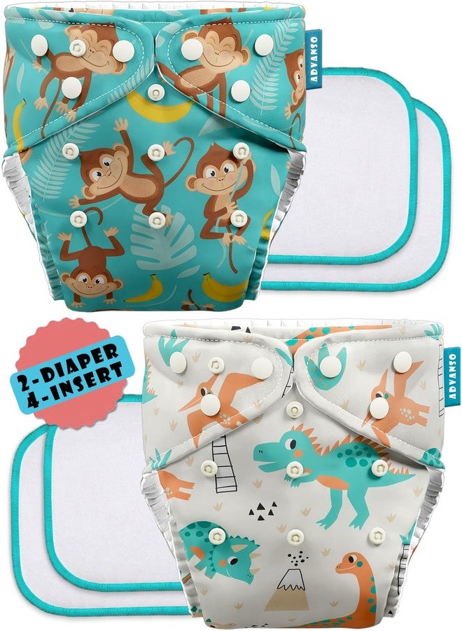 Advanso Leakage Proof cloth diapers for babies, high absorbent 2 reusable diaper 4 insert pad combo pack washable cloth diaper free size 5-18kg adjustable pocket cover 61 - Image 1