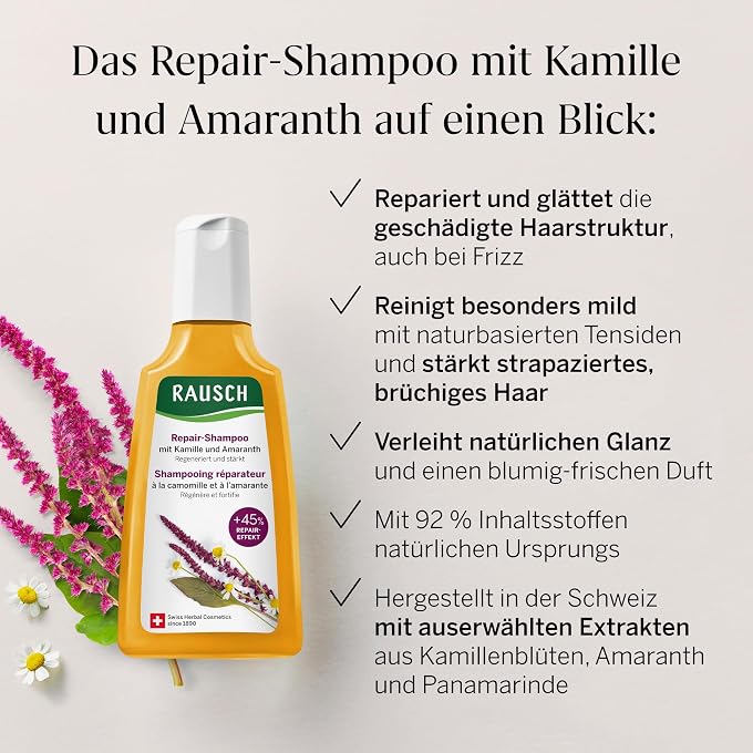 RAUSCH Repair Shampoo with Chamomile & Amaranth 200 ml for Damaged Hair - Image 3