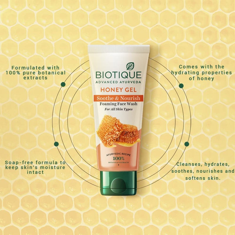 Biotique Bio Honey Gel Hydrating Face Wash For All Skin Types, 100 Ml 3.38 fl. Oz. I Enriched with Honey Powerful Cleanser, Boosts Skin Tone - Image 3