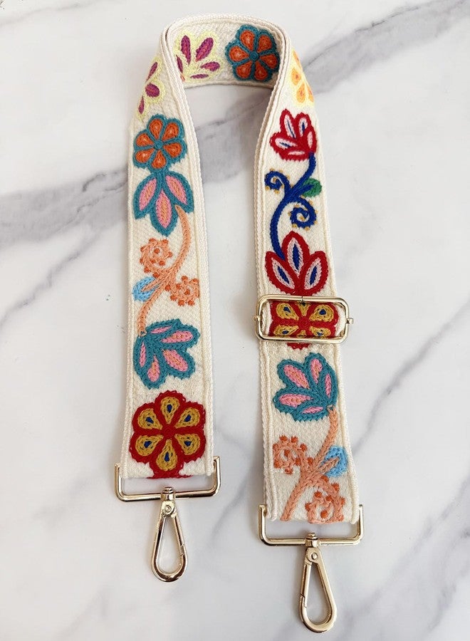 TCOMVEZ Embroidery Flower Purse Strap Replacement Crossbody for Handbags Women Guitar Strap 2 inch Wide Adjustable Bag Straps (Off white) - Image 5