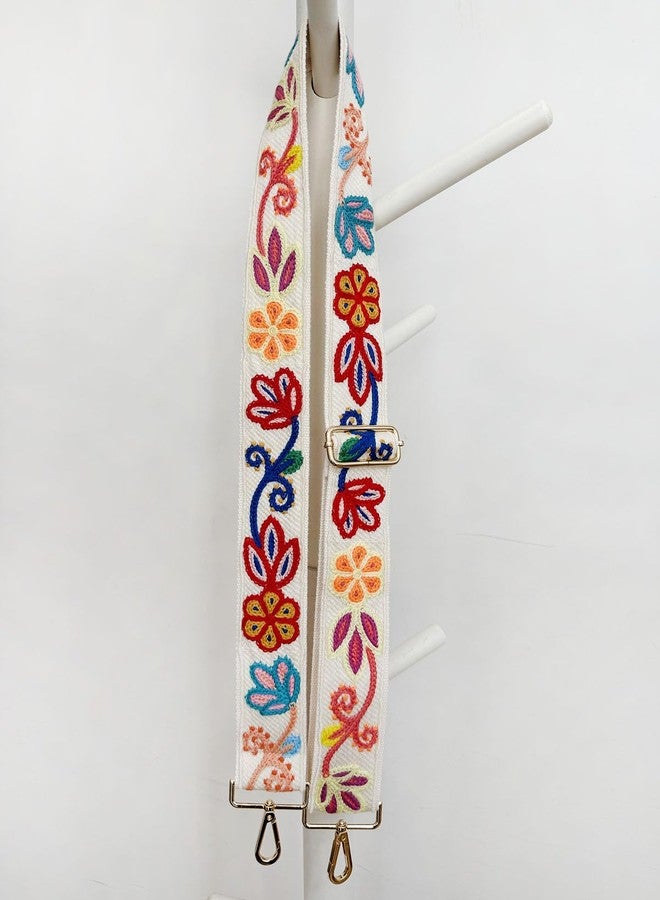 TCOMVEZ Embroidery Flower Purse Strap Replacement Crossbody for Handbags Women Guitar Strap 2 inch Wide Adjustable Bag Straps (Off white) - Image 3