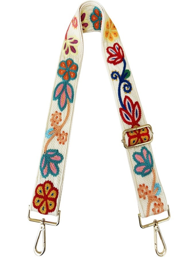 TCOMVEZ Embroidery Flower Purse Strap Replacement Crossbody for Handbags Women Guitar Strap 2 inch Wide Adjustable Bag Straps (Off white) - Image 1