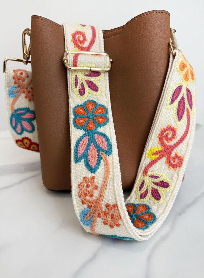 TCOMVEZ Embroidery Flower Purse Strap Replacement Crossbody for Handbags Women Guitar Strap 2 inch Wide Adjustable Bag Straps (Off white) - Image 2