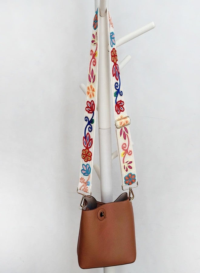 TCOMVEZ Embroidery Flower Purse Strap Replacement Crossbody for Handbags Women Guitar Strap 2 inch Wide Adjustable Bag Straps (Off white) - Image 4