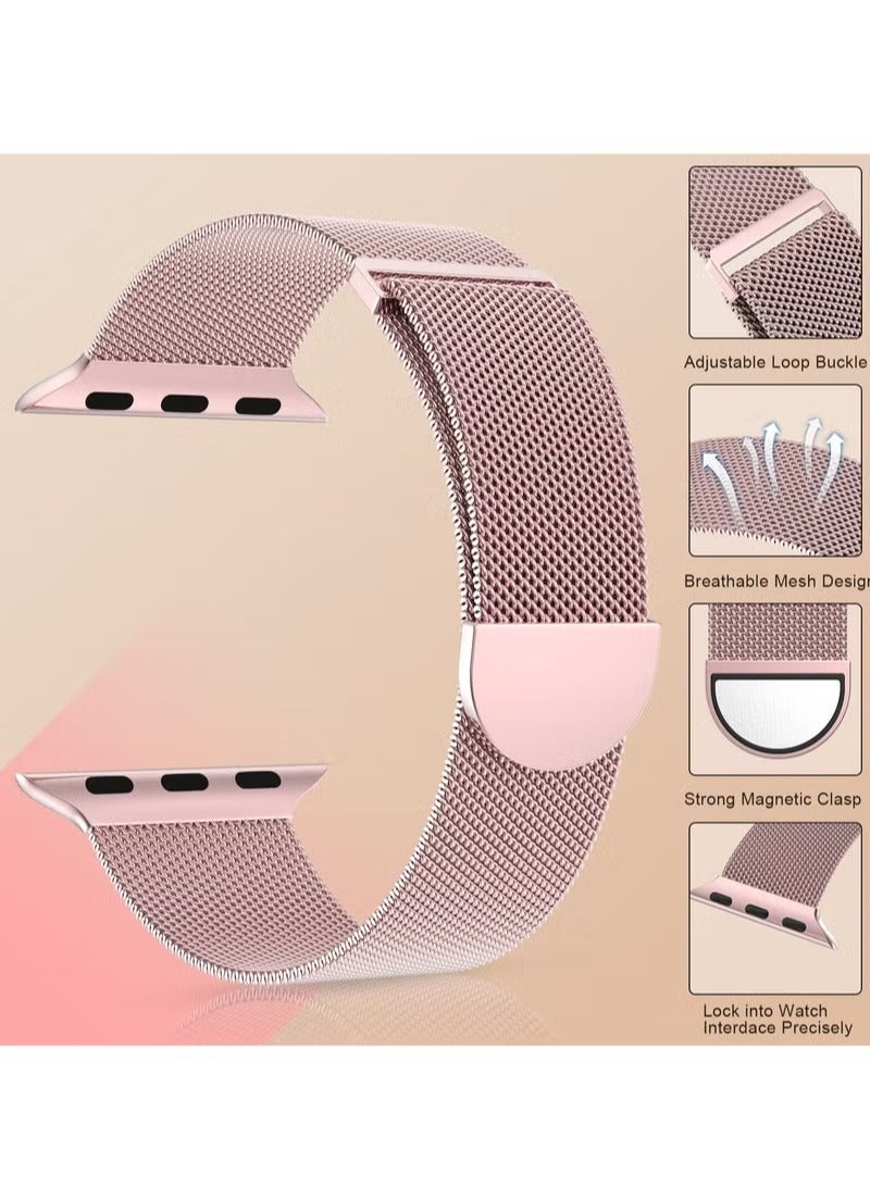 ANYOGRO Compatible with Apple Watch Band 42mm 44mm 45mm 46mm 49mm for Women and Men, Stainless Steel Magnetic Metal Wristband Strap Compatible with iWatch Series 10 9 8 7 6 5 4 3 2 1 SE 2/1 Rose Glod - Image 2
