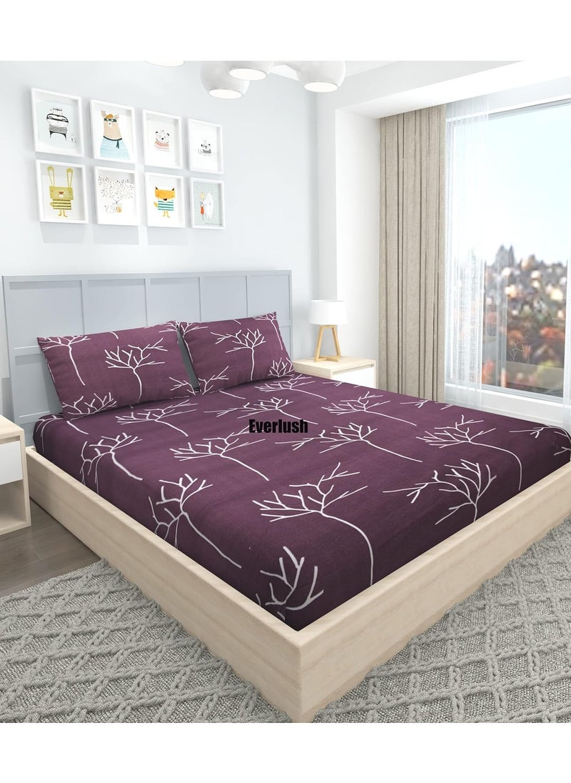 EVERLUSH - EVERLUSH Best Fitted with Elastic Bedsheet Platinum Printed Bedsheets Double King Size Bedsheets with 2 Pillow Covers Glace Cotton bedsheet | 78 x 72 (Maroon Tree) - Image 1