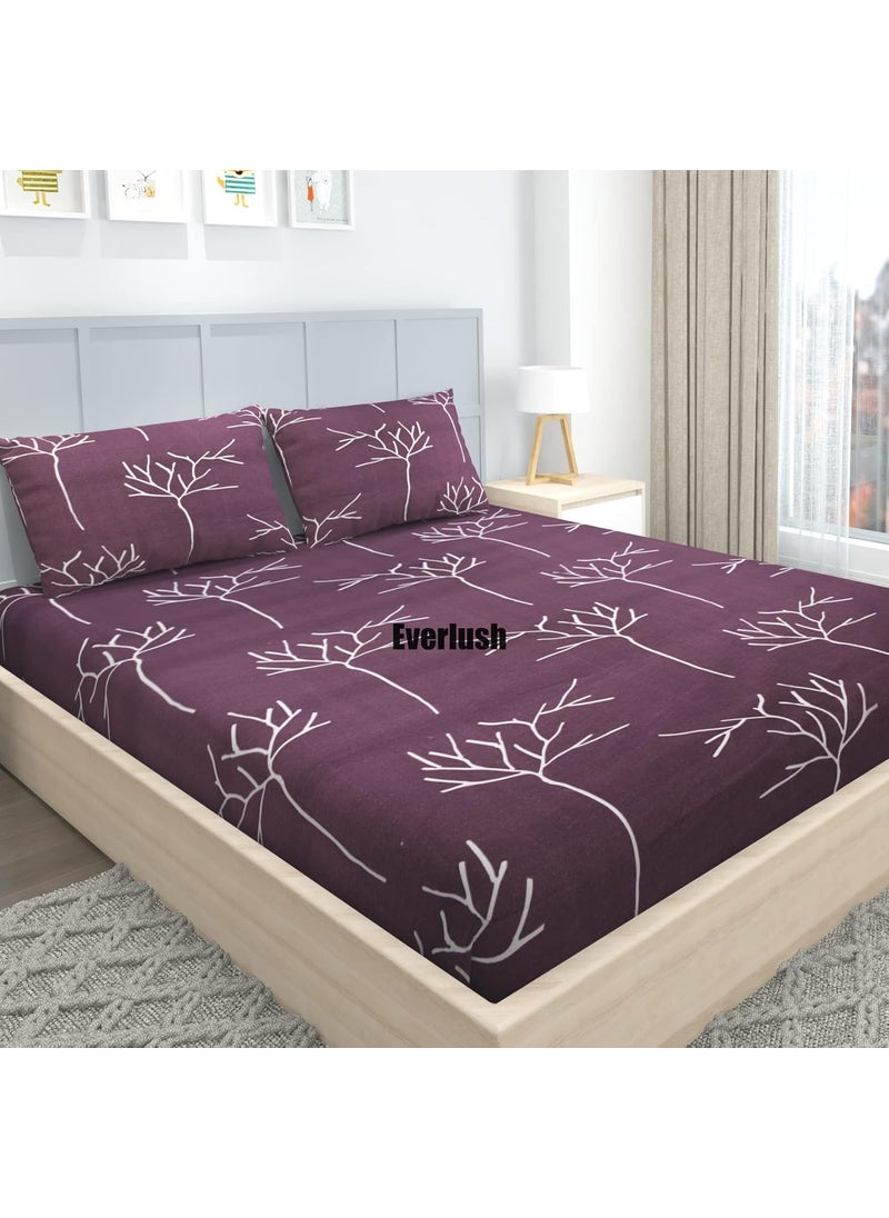 EVERLUSH - EVERLUSH Best Fitted with Elastic Bedsheet Platinum Printed Bedsheets Double King Size Bedsheets with 2 Pillow Covers Glace Cotton bedsheet | 78 x 72 (Maroon Tree) - Image 1