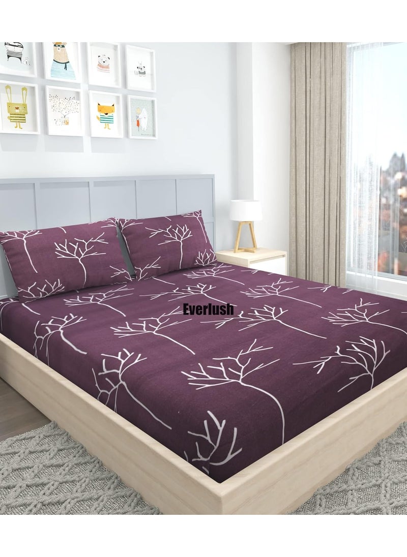 EVERLUSH - EVERLUSH Best Fitted with Elastic Bedsheet Platinum Printed Bedsheets Double King Size Bedsheets with 2 Pillow Covers Glace Cotton bedsheet | 78 x 72 (Maroon Tree) - Image 1