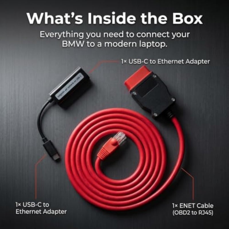 Enet OBD2 Cable for BMW Ethernet to OBDII Cable for F G-Series Coding Diagnostics Includes USB-C Adapter Compatible with BMW E-Sys ISTA+ Software Interface Cable for BMW Programming - Image 4