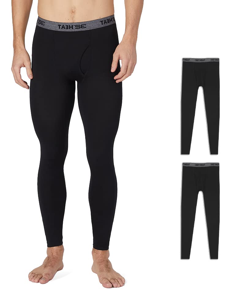 32 Degrees Men's 2-Pack Performance Lightweight Thermal Baselayer Legging Pant, Black/Black, Large - Image 1