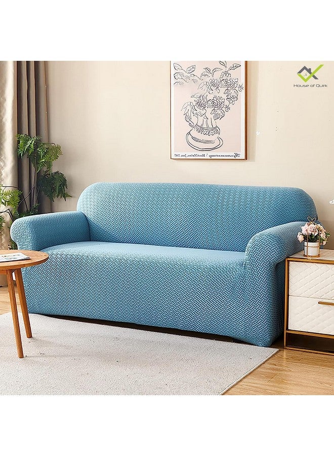 House of Quirk Universal Four Seater Polar Fleece 220 GSM Fabric Sofa Cover Flexible Stretch Sofa Slipcover (Sky Blue, Four Seater) - Image 2