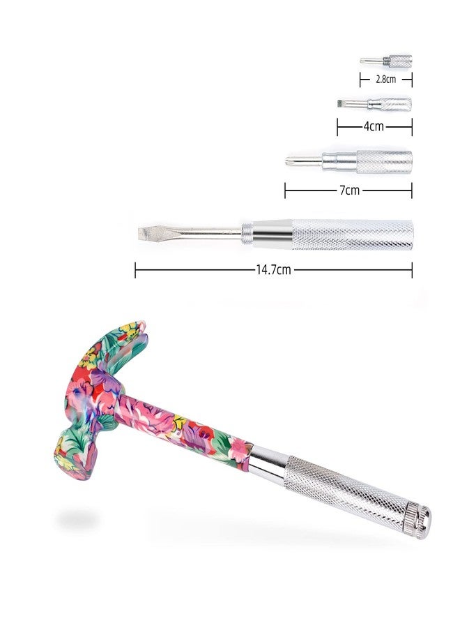 YOUMI 6 in 1 Multifunctional Floral Hammer & Screwdriver Tool Set Claw Hammer with Slotted/Flat Head Phillips Screwdriver Nail Puller Best Christmas Thanksgiving Halloween Gift for Her(Pink) - Image 4
