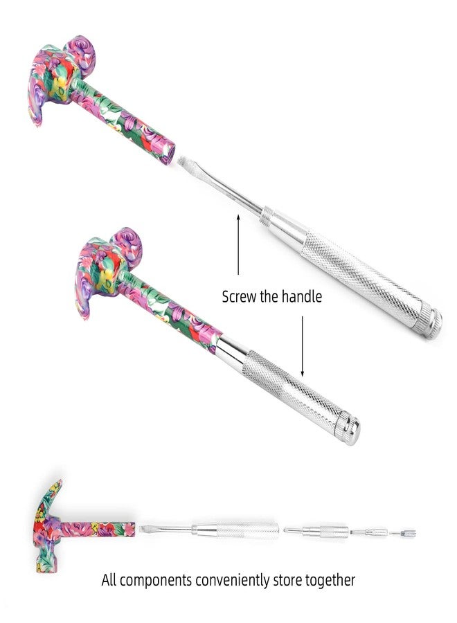 YOUMI 6 in 1 Multifunctional Floral Hammer & Screwdriver Tool Set Claw Hammer with Slotted/Flat Head Phillips Screwdriver Nail Puller Best Christmas Thanksgiving Halloween Gift for Her(Pink) - Image 5
