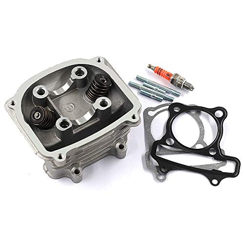 Trkimal GY6 150cc Cylinder Head Assembly Valves(57.4mm) for 157QMJ Engine Scooter Moped ATV Go Kart Quad (Non EGR Type) Together with Gaskets, Spark Plug and 4 Studs - Image 1