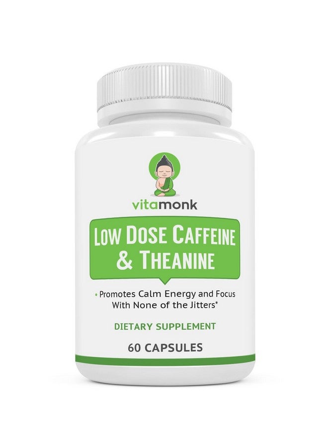VitaMonk Low Dose Caffeine and Theanine - No Jitters, No Crash- Microdose of Caffeine L Theanine Pills with Caffeine Theanine and Theobromine - 25mg of Caffeine, Caffeine Pills L Theanine - 60 Caps - Image 1