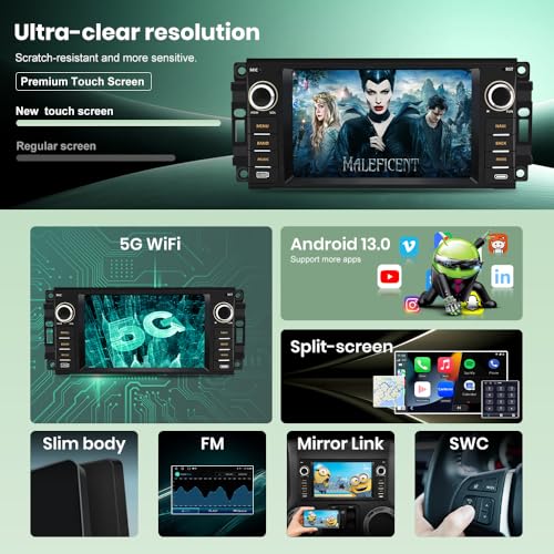 Vratzn Android 13 Car Radio Stereo for Jeep Wrangler JK 2007-2018 Dodge RAM 1500 2500 3500 2009-2012 4 Core CPU 2G RAM 64G ROM with Wireless CarPlay/Android Auto/GPS/HD Backup Camera/Bluetooth - Image 4
