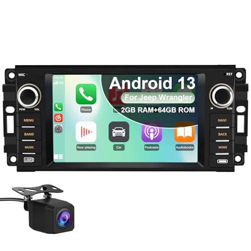 Vratzn Android 13 Car Radio Stereo for Jeep Wrangler JK 2007-2018 Dodge RAM 1500 2500 3500 2009-2012 4 Core CPU 2G RAM 64G ROM with Wireless CarPlay/Android Auto/GPS/HD Backup Camera/Bluetooth - Image 1
