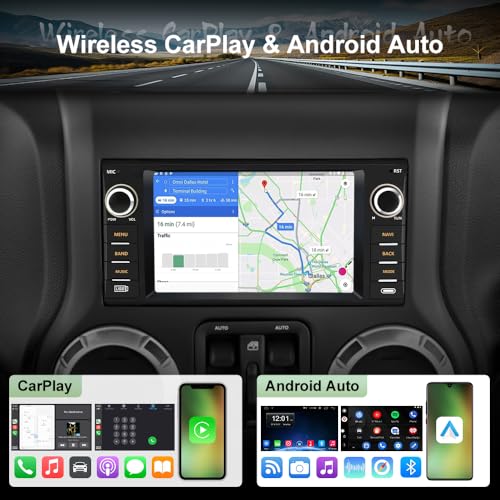 Vratzn Android 13 Car Radio Stereo for Jeep Wrangler JK 2007-2018 Dodge RAM 1500 2500 3500 2009-2012 4 Core CPU 2G RAM 64G ROM with Wireless CarPlay/Android Auto/GPS/HD Backup Camera/Bluetooth - Image 3