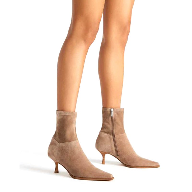 Atsroel Brown Suede Fall Boots For Women Side Zip Ankle Boots Pointed Toe Mid Calf Boots Comfy Kitten Heel Boots Dressy Short Boots - Image 4