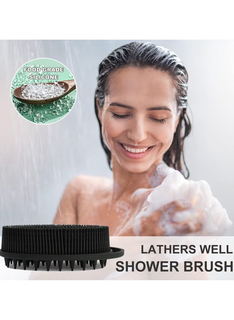 Upgrade 2 in 1 Bath and Shampoo Body Brush, Silicone Exfoliating Body Scrubber for Use in Shower, Premium Silicone Loofah, Head Scrubber, Scalp Massager, Easy to Clean (1PC Black) - Image 3