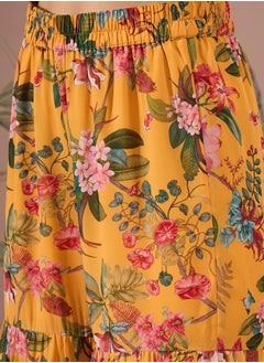 SASSAFRAS Floral Print N-Neck Peplum Top with Sharara Pants Set by Styli  - Image 5