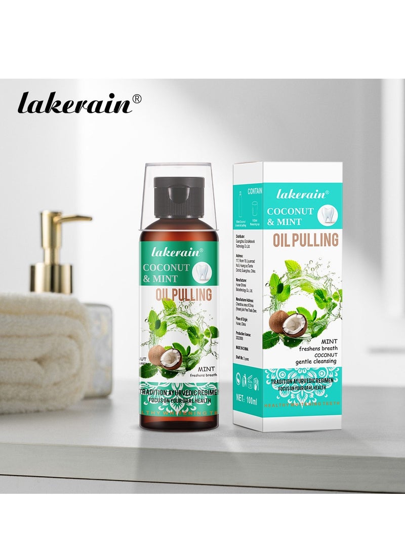 lakerain غسول الفم بزيت جوز الهند والنعناع لعلاج رائحة الفم الكريهة للبالغين، قطرات إزالة رائحة الفم الجافة والكريهة، سهل الحمل ومصل زيت النفس المنعش 60 مل  - Image 3