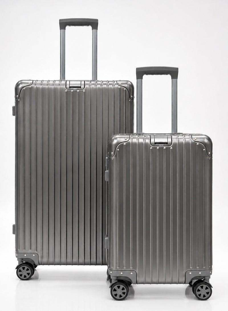 100% Genuine Full Aluminum Travel Suitcase featuring a premium aluminum shell, 360° dual spinner wheels, secure safety lock, telescopic handle, available in 20-inch and 28-inch sizes, offered in multiple colors, and includes a free silicone protective cover as a complimentary gift. - Image 1