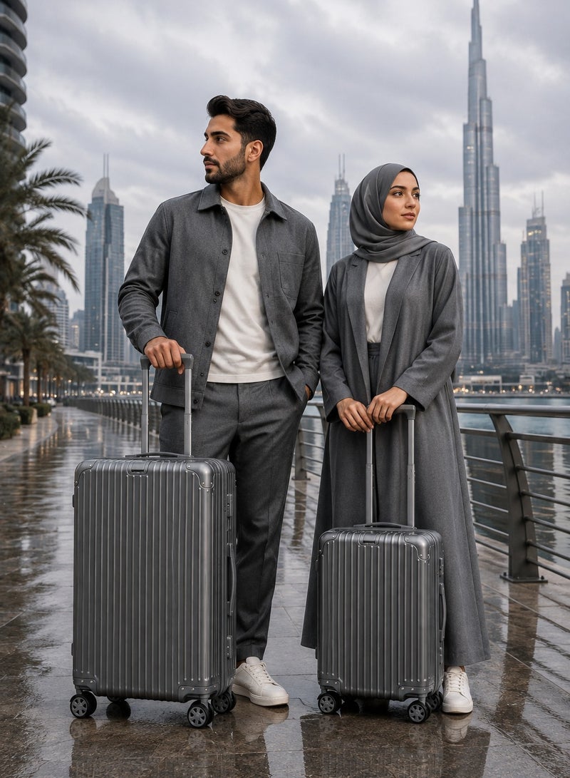 100% Genuine Full Aluminum Travel Suitcase featuring a premium aluminum shell, 360° dual spinner wheels, secure safety lock, telescopic handle, available in 20-inch and 28-inch sizes, offered in multiple colors, and includes a free silicone protective cover as a complimentary gift. - Image 2