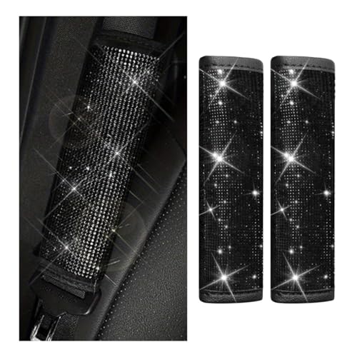 GLSOWEE 2PCS Bling Car Seat Belt Shoulder Pads Bling Rhinestones Seat Belt Covers for Women Car Seatbelt Strap Pad with Crystal Diamond Car Interior Accessories for Car SUV Black Diamond - Image 1