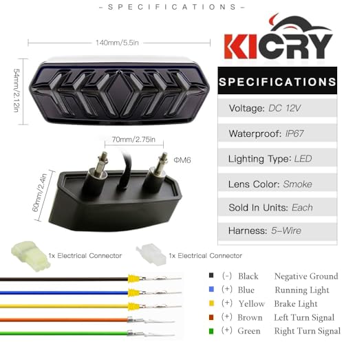 KICRY Tail Light with Turn Signals Led Integrated Motorcycle Brake Taillight Compatible with GROM MSX125/SF CBR650F CTX700 CTX700N(Smoke Lens) - Image 2