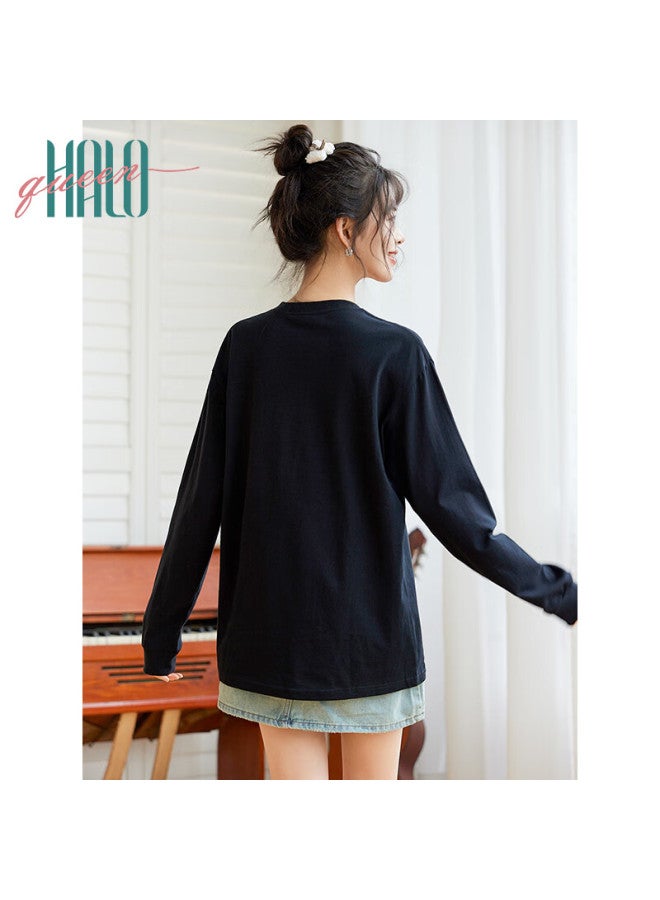 HALOQUEEN Halo Queen Long-sleeve T-shirt For Women, Pure Cotton, Spring And Autumn, Round Neck, Letter Print, High-end Casual Base Shirt, New Product H143t2016 - Image 2