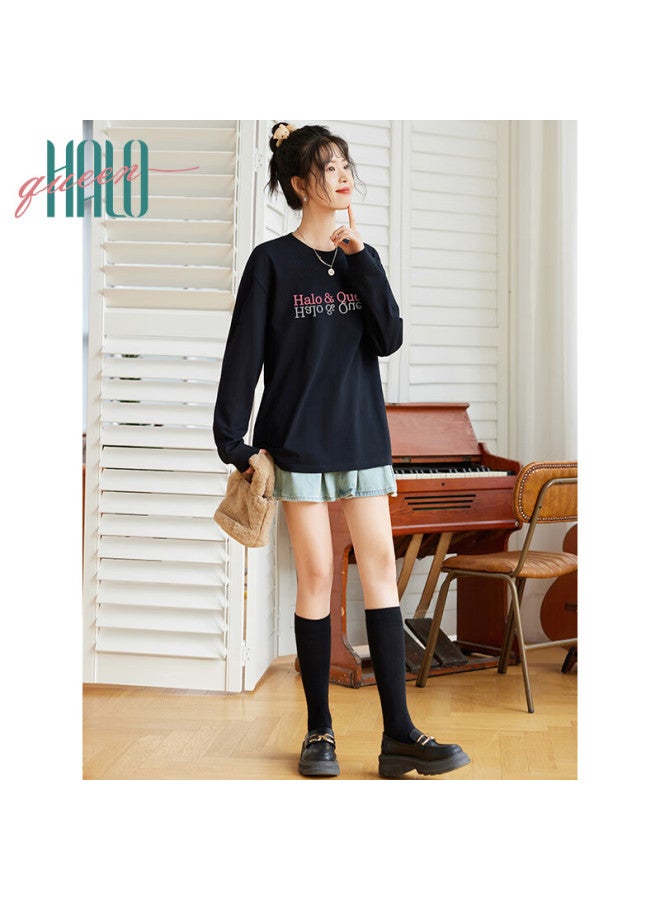 HALOQUEEN Halo Queen Long-sleeve T-shirt For Women, Pure Cotton, Spring And Autumn, Round Neck, Letter Print, High-end Casual Base Shirt, New Product H143t2016 - Image 4