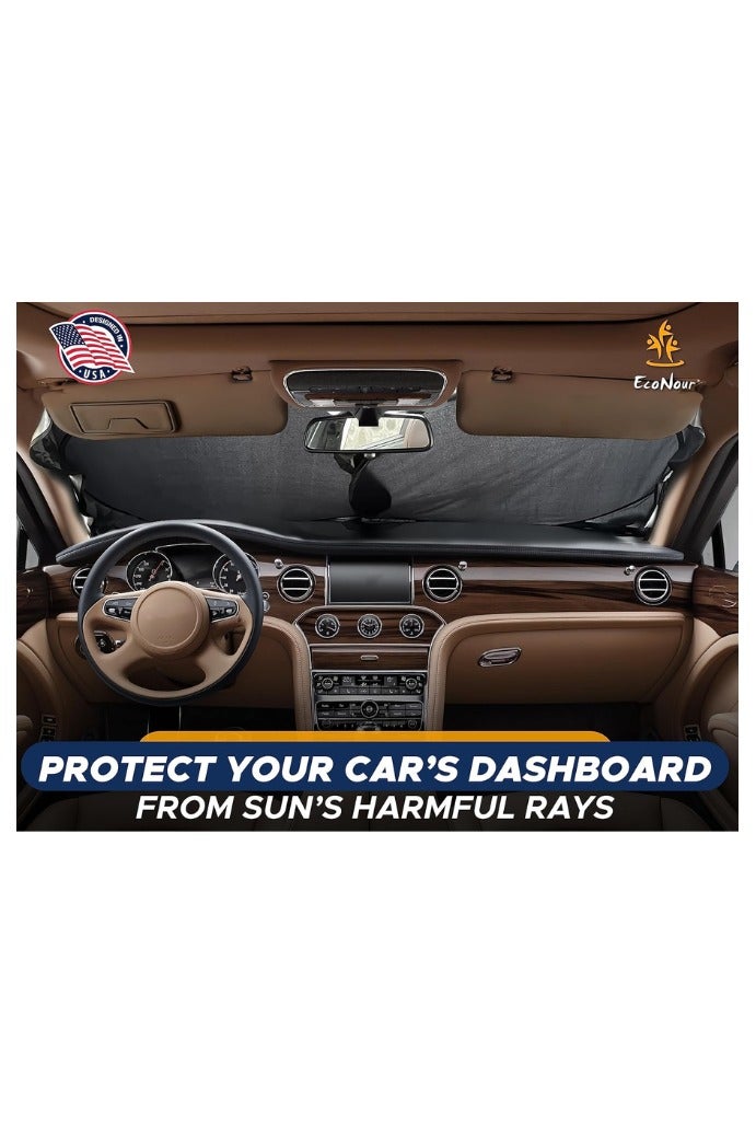 Foldable Car Windshield Sunshade with Storage Pouch, Front Windshield Reflective Sunshade, Car Window Sunshade for Sun Heat Protection and Block UV Rays, Keep Vehicle Cooler - Image 2