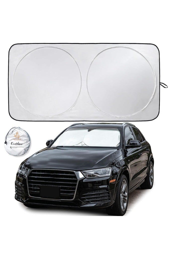 Foldable Car Windshield Sunshade with Storage Pouch, Front Windshield Reflective Sunshade, Car Window Sunshade for Sun Heat Protection and Block UV Rays, Keep Vehicle Cooler - Image 1