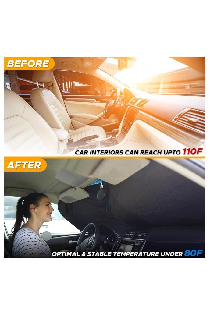 Foldable Car Windshield Sunshade with Storage Pouch, Front Windshield Reflective Sunshade, Car Window Sunshade for Sun Heat Protection and Block UV Rays, Keep Vehicle Cooler - Image 3