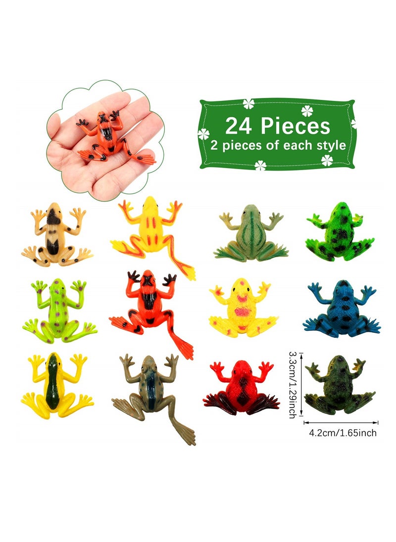 Excefore Plastic Frogs Set Includes 24 Pieces Tiny Plastic Frog and 12 Pieces Artificial Floating Lotus Leaves for Pond Pool Decoration Party Supplies  - Image 2