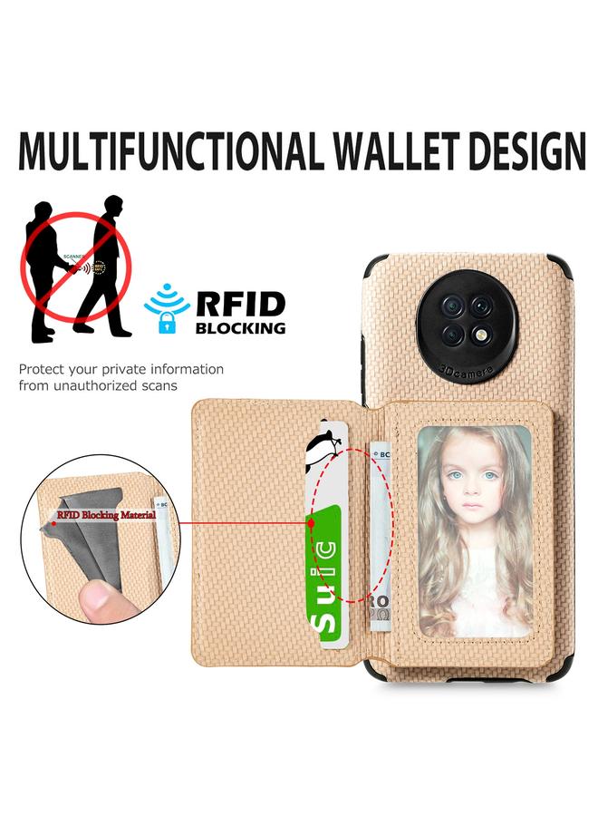erorex Case For Xiaomi Redmi Note 9 5G Carbon Fiber Magnetic Card Bag TPU+PU Shockproof Back Cover Case with Holder & Card Slot & Photo Frame - Image 4